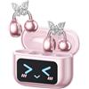 ZOMBIES CAT Cuffie Open Ear Clip-on con Schermo Touch & Orecchini Farfalla Rimovibile - Auricolari Bluetooth 5.4, Audio HiFi, Auricolari Open Ear Design Elegante per Sport e Tempo Libero, M100 Rosa