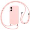 Vauki Custodia per Samsung Galaxy A56 Cover con Cordino,Rosa Silicone Antiurto TPU Morbido Case Corda Collana Necklace Regolabile Stylish con Catena Ultra Sottile Cover per Samsung Galaxy A56,Rosa