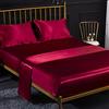 Jemiipee 4 Pezzi Completo Lenzuolo Letto Matrimoniale, 1 x Lenzuola Sotto con Angoli Tinta Unita 180x200 cm con 1 x Lenzuolo Piatto e 2 x Federe, Biancheria da Letto in Raso, Rosso Borgogna