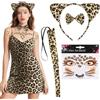 Alaoo Set di Cerchietti con Orecchie di Leopard Viene fornito con fascia con stampa leopardata, coda, papillon, Adesivi per il viso per adulti e bambini, Adatto per carnevale e Halloween(A)