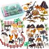 TOEY PLAY 3 in 1 Animali Giocattolo per Bambini, Animali Fattoria, Dinosauro Giocattolo, Animali Della Giungla, Giochi Bambini 3 4 5 6 Anni, 56 Pezzi, Mini Animali Realistici con Valigia