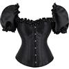 MENGQING Corsetto sexy da donna bustier con maniche a sbuffo corsetti floreali gotico Corselete Top Overbust Burlesque Plus Size 9858 Nero, 4XL