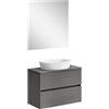 Baikal Mobile da bagno Onyx. Mobile montato, mobile 2 cassetti. Mobile bagno con lavandino. Mobile sospeso. Armadio a parete. Lavabo in ceramica. Include specchio. 80 cm cenere.