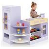 GYMAX Negozio di Alimentari per Bambini, Gioco di Supermercato in Legno Autoportante con Banco Cassa, Macchina POS, Distributore Automatico, Set di Giocattoli Registratore di Cassa (Viola)