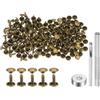 QUARKZMAN 100 Set Rivetti in Pelle 8 x 7mm Elementi Fissaggio Borchie Rivetto a Doppio Cappuccio Metallo 3Pz Montaggio Chicago per Borse Scarpe Pelle Riparazioni, Bronzo