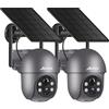 ANRAN 2K Telecamera WiFi Esterno Senza Fili con Pannello Solare, 360° PTZ Videocamera Sorveglianza con Batteria, Rilevamento PIR, Allarme, Visione Notturna a Colori, Audio a 2 Vie, Q1 Grigio 2Pz