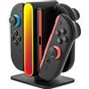 Mcbazel Stazione di Ricarica 4-in-1 per JoyCon Switch 2 Impugnatura con Effetti RGB, Connessione Magnetica e Protezione di Sicurezza per Controller e Gamepad Switch 2 - Nero
