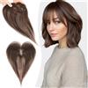 S-noilite Topper Capelli Umani per Donne, 13g Capelli Veri con Frangia, 27CM Frangia Fermaglio per Capello, Umani Toppers con 9x12CM Base in Pizzo, Topper Capello Veri per Diradati, Brun Moka #2R
