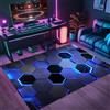PEIHUODAN Tappeto Camera Da Letto Ragazzo Bambini, Gaming Pavimento Antiscivolo, Zone Game 3D, Stampa geometrica in stile neon, Decorative Accessori Stanza, Adatto Per Scrivania E Sedia (Colore 12,80x120cm)