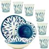 NAMAI - Set di Servizio Piatti 6 Persone + Set di 6 Bicchieri Acqua Vetro, Eleganza Marina, Porcellana e Vetro, Adatti in Lavastoviglie e Microonde, Idea Regalo (Piatti + Bicchieri Fish)