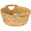 HMF Cesto portaoggetti rotondo, cesto regalo intrecciato in giacinto d'acqua con manici in legno | 30 x 12 cm