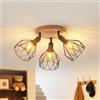 LVWIT Faretti LED da Soffitto Orientabili Nero, Faretto da Interno con 3 Lampadine LED E14, Base di Legno-Circolare, Faretti Soffitto Retrò per Barra, Salotto,Cameretta, Cucina (Lampadine Escluse)