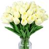 Wekuw 15 Pezzi Tulipani Finti Fiori Artificiali Realistici per Bouquet 33cm Tulipani Finti in Lattice,Tulipano per Fai da Te,Bouquet da Sposa,Hotel,Festa,Decorazioni per La Casa (Bianco Latteo)