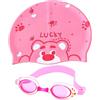 QNUOXEP Kids Cuffia Piscina Cuffia Impermeabile a Cartoni Animati Cuffia Piscina Bambini Occhiali da Nuoto per Bambini con Cartoni Animati Occhiali da Nuoto per Bambini Costume da Bagno per Bambini Rosa