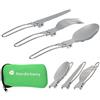 Nordicberry Set di posate pieghevoli da campeggio, in acciaio inox di alta qualità con custodia in neoprene, minimo ingombro, da viaggio, Nordicberry Klappbesteck, verde