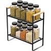 Amig - Scaffale Portatile a 2 Livelli - Organizer per Cucina o Bagno - Acciaio Nero e Bambù - Dimensioni: 260 x 130 x 287 mm