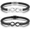 PiercingJak Set di 2 braccialetti da uomo in pelle con chiusura in acciaio inox, simbolo dell'infinito, simbolo dell'amore, braccialetti di personalità, per anniversario, compleanno, Natale, Medio