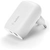 Belkin Doppio caricabatteria da parete USB type C PPS PD 37 W, porta type C con Power Delivery (25 W) e type A (12 W)