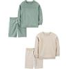 Simple Joys by Carter's Set da gioco composto da maglietta a maniche lunghe e pantaloncini in spugna francese, 4 pezzi, Beige a righe/verde bottiglia, 18 Mesi