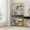 HOCSOK Libreria a 5 Ripiani, Libreria Scaffale con 2 Cassetti, Espositore da Terra per Studio, Soggiorno, Ufficio, Legno+Metallo, 90 x 30 x 180 cm