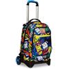 SJ GANG STYLE JAM GANG Trolley Scuola 2 Ruote CRITTY BOY, Blu, Zaino con Carrello Sganciabile, 3 in 1, Triplo Uso, con Spallacci Uso Zaino, con Tasca PortaBorraccia, Scuola, Bambini e Ragazzi