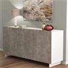 DecHome Madia Moderna Design per Soggiorno e Cucina 150x76h in Legno Truciolare Bilaminato con 3 Ante colore Bianco / Cemento - Chic
