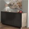 DecHome Madia Moderna Design per Soggiorno e Cucina 150x76h in Legno Truciolare Bilaminato con 3 Ante colore Nero / Marrone - Chic
