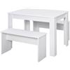 DecHome Set da Pranzo Tavolino con 2 Panche in Stile Moderno Bianco 110 x 70 x 75cm - 835D57