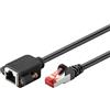 goobay 65637 Cavo di prolunga CAT6 (CU) S/FTP (PiMF)/CAT 6 per cavo Ethernet/RJ45 con presa RJ45 con flangia di montaggio/250 MHz/1 m, nero.