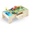 VEVOR Tavolo Ferroviario con Treni Binari Giocattolo, 62 Pezzi Multicolore in Legno, Set di Trenini in Legno con Ampio Cassetto Portaoggetti per Giocare, Disegnare, Set Giocattoli Creativi per Bambini