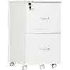 Vinsetto Armadietto da Ufficio con 2 Cassetti e 5 Ruote, Schedario in MDF e Truciolato, 43x45x72 cm, Bianco|Aosom