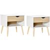 HOMCOM Set di 2 Comodini Moderni con Cassetto e Mensola, Base Rialzata e Gambe in Legno, 50x39x51cm, Bianco e Rovere|Aosom
