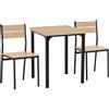 HOMCOM Set Tavolo da Pranzo con 2 Sedie per Casa e Cucina, Metallo e Legno Light Wood Grain Color, Black Frame Table: 60x60x76cm; Chair: 39.5x48x82.5cm;