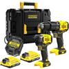 STANLEY COMBO KIT: Taladro Percutor BRUSHLESS V20 Li-Ion 18V SFMCD715 + Atornillador de Impacto BRUSHLESS V20 Li-Ion 18V SFMCF810. Incluye 2 baterías Li-Ion 2Ah, cargador 1,25A y maletín PRO STACK