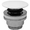 AMBRA WATER Piletta di scarico click clack in ottone cromato per lavabo o bidet con tappo tondo in ceramica bianco lucido e vite centrale 11/4