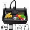 YINXSLO Lavello Cucina 1 vasca Lavello nero in acciaio inox Lavelli moderni per bar, balconi, aree bar e cucine, con dispenser di sapone, rubinetto e kit di scarico (grigio scuro, 50 x 45 cm)