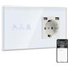 BSEED Presa normale con interruttore Smart ZigBee per tapparelle, compatibile con Alexa, Google Home, 1 interruttore della luce a 1 via, con presa USB (max. 2,1 A), bianco (Tuya Hub necessario)