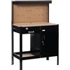 HOMCOM Banco da lavoro con pannello forato cassetto scaffale aperto armadio con 2 chiavi e cassetta laterale, attrezzi da garage fai da te MDF e metallo 98,5 x 48 x 140 cm nero
