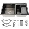 Zoobotanica Lavello doppio in acciaio inox, nero, 78 x 43 x 22 cm, 2 vasche a filo, con scolapiatti, dispenser per sapone e sifone