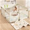 Lertantri 120x120cm Box Bambini con Materassino, Beige Recinto per Bambini, Box Neonato per Appartamento, Recinto Neonato con Rete Traspirante Sui Quattro Lati e Ventose, Petit Parc Bebe