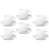 BORELLA SRL Set 6 Tazzine Tazze Caffè Zen in Porcellana con Piattini Bianco
