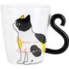 HERCHR Tazza da caffè con gatto carino, tazza da caffè in vetro Tazza da caffè espresso Tazza da tè gattino Tazza da latte con manico a coda per amanti dei gatti, 300 ml(bianca)