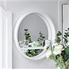 HomeZone® Mensola da parete in legno bianco con specchio rotondo oblò, mensola da parete in legno per interni di soggiorno, grande cornice per mensole specchio bagno camera da letto