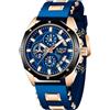 LIGE Orologio Uomo da Polso Elegante Vintage Analogico Classico Quarzo Watch Cronografo 3ATM Wrist Watches for Men all'Acqua Cinturino in Silicone Blu Lancette Luminose Data Orologi,Oro Rosa e Blu