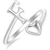 SILBERTALE Anello a forma di cuore in argento Sterling 925, con lettera, misura regolabile da 50 a 58, iniziale A-Z, gioiello alla moda, con confezione regalo, Verstellbarer Größe 50 bis 58, Argento