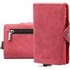 Bronzi Nuovo Portafoglio Porta Carte Credito - Portafoglio Uomo Slim Portacarte uomo - Mini Porta Tessere - Protezione RFID Portatessere Pelle (Rosso)