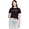 Tommy Hilfiger Donna T-Shirt Maniche Corte Script Regular Scollo Rotondo, Nero (NOS Black), XS