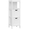 VASAGLE BBC42WT Cassettiera ad Angolo Comodino Medicine Armadietto Scaffale per Bagno in Legno 1 Vano Aperto 2 Cassetti Piedi Stile Country House, ingegnerizzato, Bianco, 30 x 30 x 89 cm