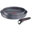 Lagostina Ingenio Mineralis Eco Set Padelle Antiaderenti in Alluminio 100% Riciclato, Adatto all'Induzione, 3 Pezzi, Batteria di Pentole con 2 Padelle Ø 24 e 28 cm e Manico Removibile
