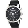 Emporio Armani Orologio Uomo, movimento cronografo, cassa in acciaio 46 mm con cinturino in pelle, AR1828, Nero e Argento, 46 mm